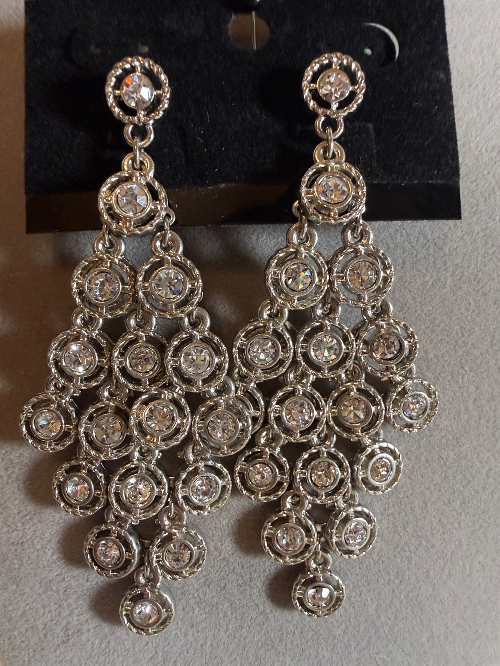 Vintage Silver Tone Rhinestone Chandelier Earrings 3.25”